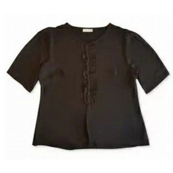 Charter Club Short Sleeve Ruffle Top Deep Black S - Picture 1 of 3
